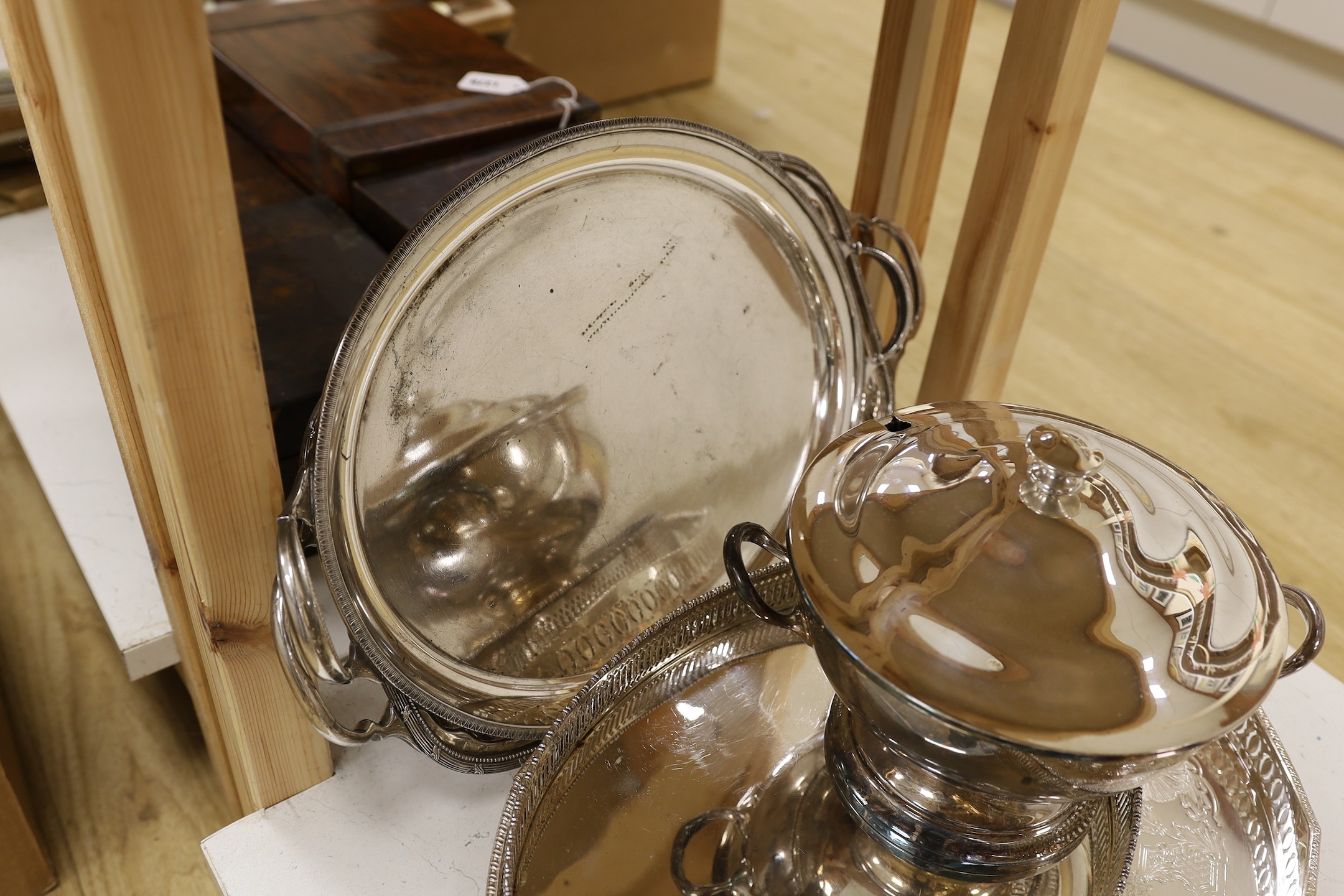 A selection of various plated wares, to include trays and tureens etc.